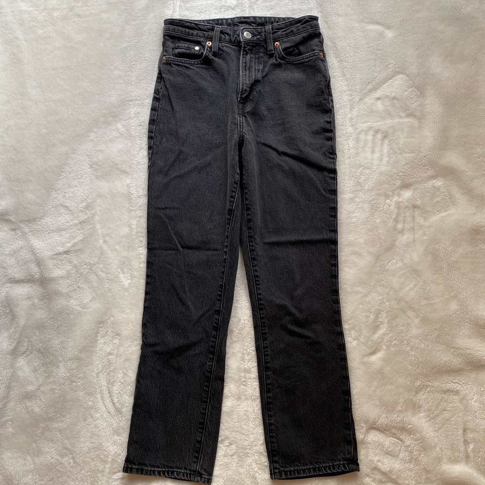 H&M High-Rise Vintage Mom Straight Jeans Ankle Length Size 4 Black Denim